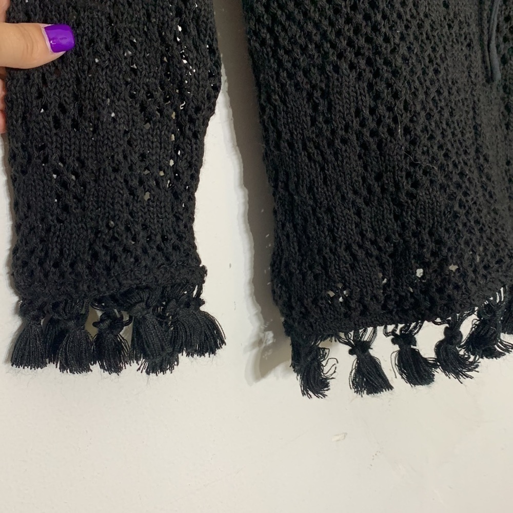 Harlow Crochet Black Tassel fringe v neck long sleeve bohemian top small - Picture 4 of 6